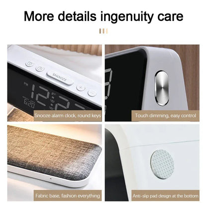 3-in-1 Smart Bedside Lamp Wireless Charger & Alarm Clock Night Light - Ninjanew