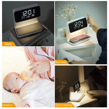3-in-1 Smart Bedside Lamp Wireless Charger & Alarm Clock Night Light - Ninjanew