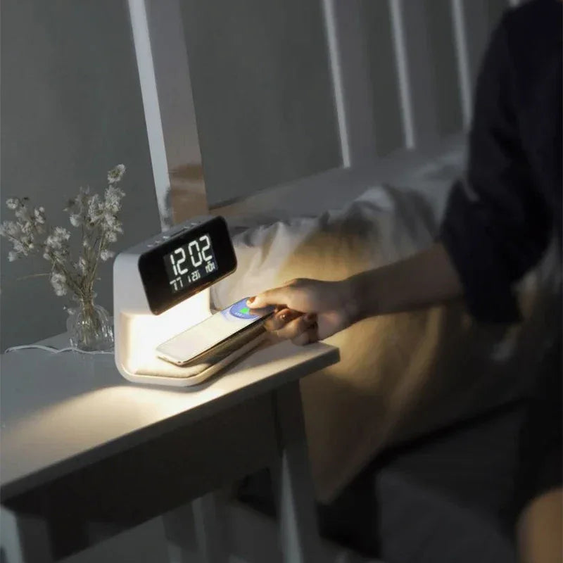 3-in-1 Smart Bedside Lamp Wireless Charger & Alarm Clock Night Light - Ninjanew