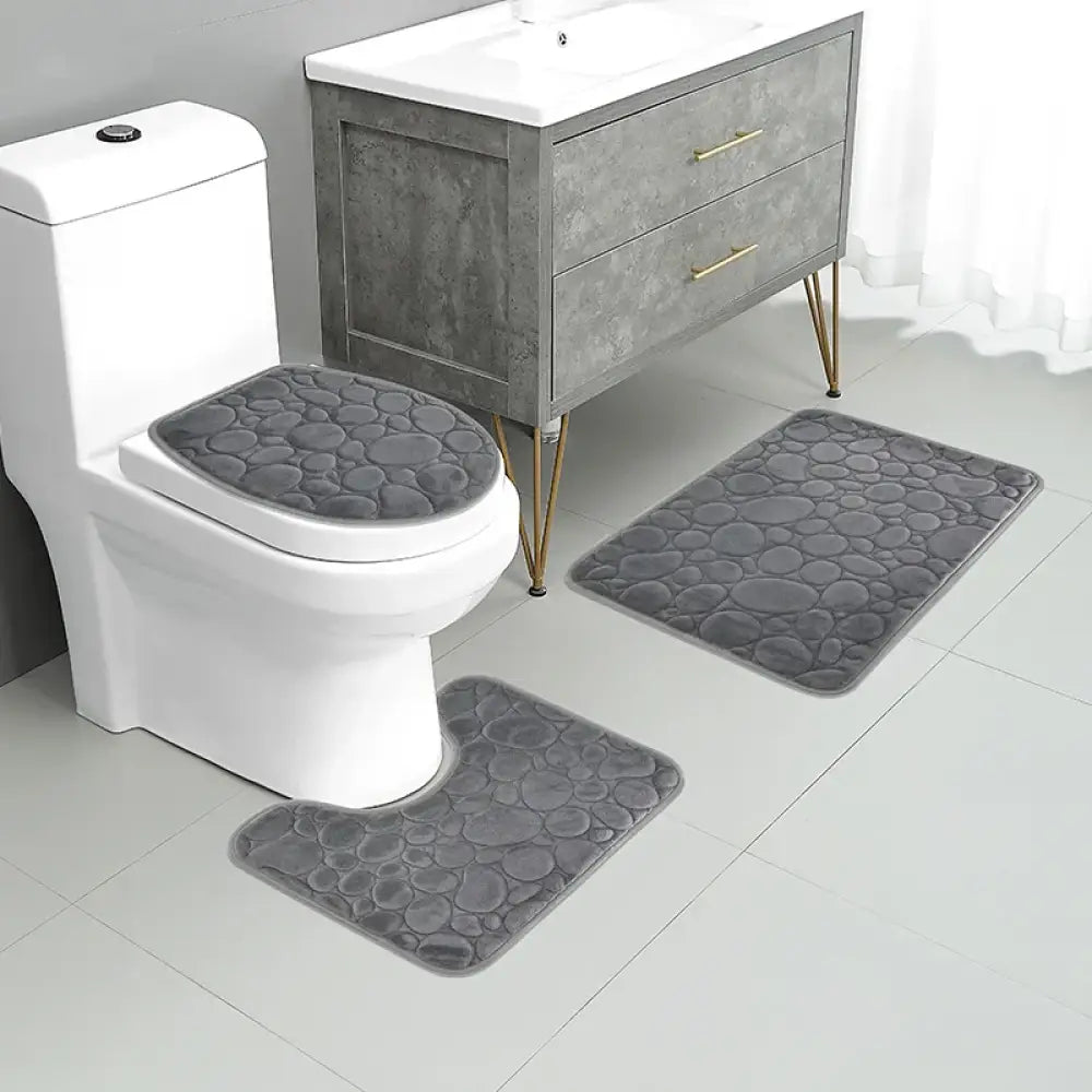 3-Piece Solid Color Simple Bathroom Mat Set Water-Absorbent, Non-Slip, Soft Microfiber