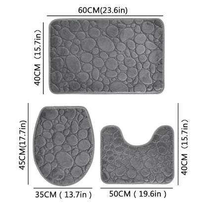 3-Piece Solid Color Simple Bathroom Mat Set Water-Absorbent, Non-Slip, Soft Microfiber - Ninjanew