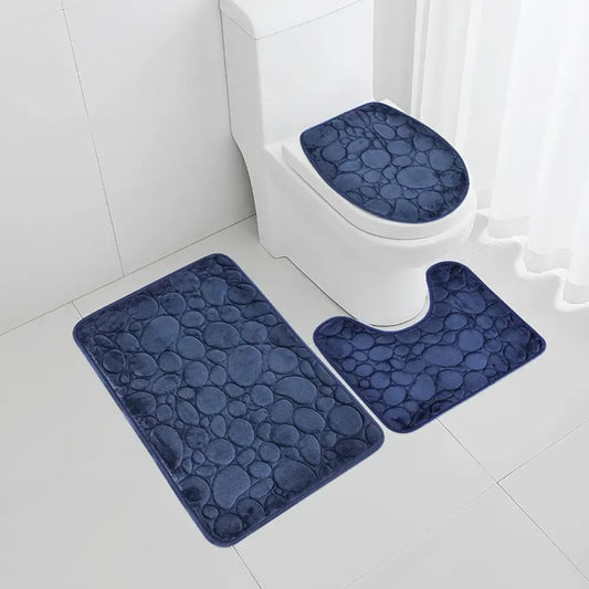 3-Piece Solid Color Simple Bathroom Mat Set Water-Absorbent, Non-Slip, Soft Microfiber