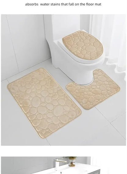3-Piece Solid Color Simple Bathroom Mat Set Water-Absorbent, Non-Slip, Soft Microfiber - Ninjanew