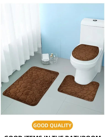 3-Piece Solid Color Simple Bathroom Mat Set Water-Absorbent, Non-Slip, Soft Microfiber - Ninjanew