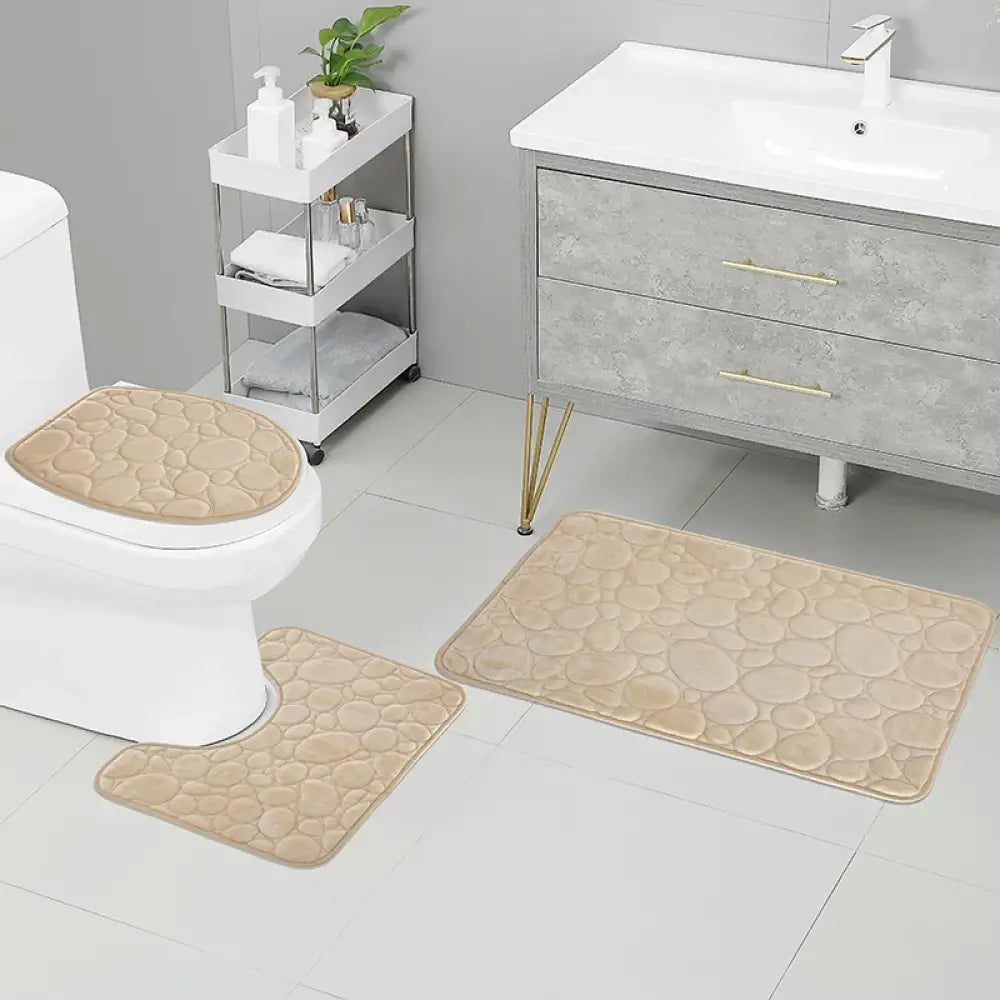 3-Piece Solid Color Simple Bathroom Mat Set Water-Absorbent Non-Slip Soft Microfiber