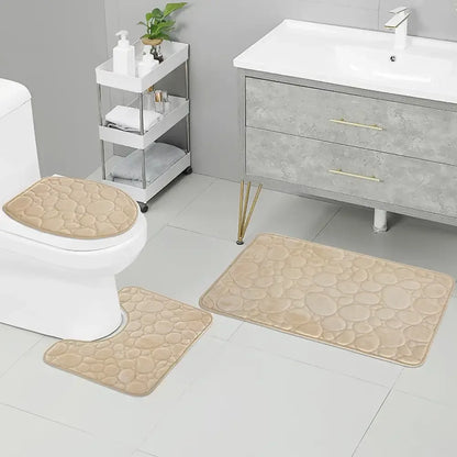 3-Piece Solid Color Simple Bathroom Mat Set Water-Absorbent, Non-Slip, Soft Microfiber - Ninjanew