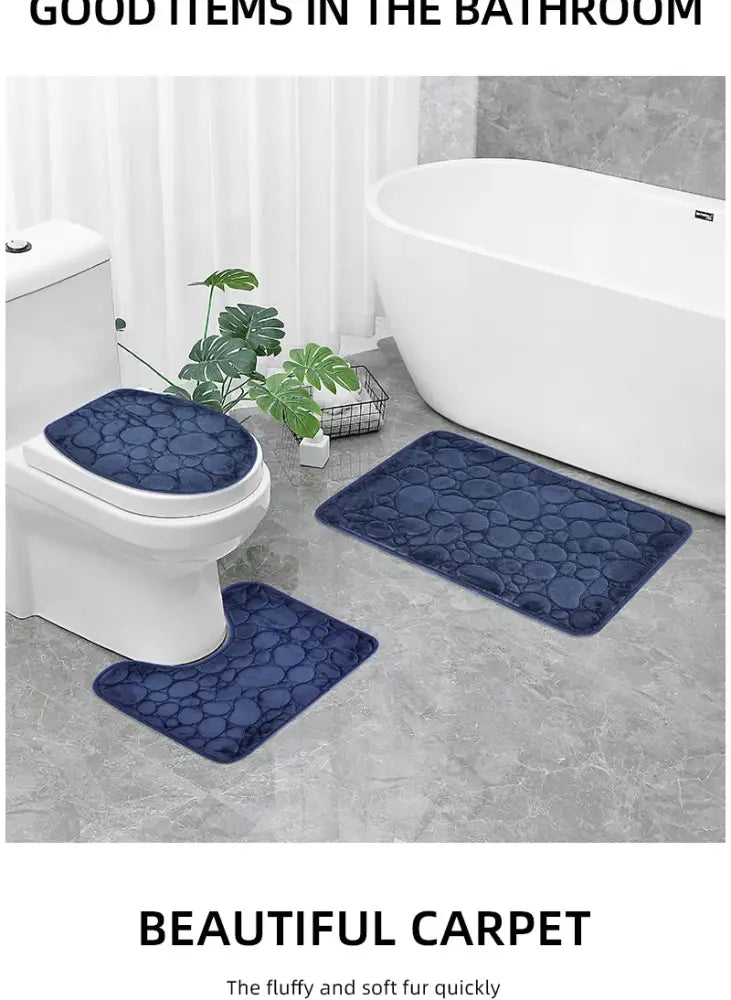 3-Piece Solid Color Simple Bathroom Mat Set Water-Absorbent Non-Slip Soft Microfiber