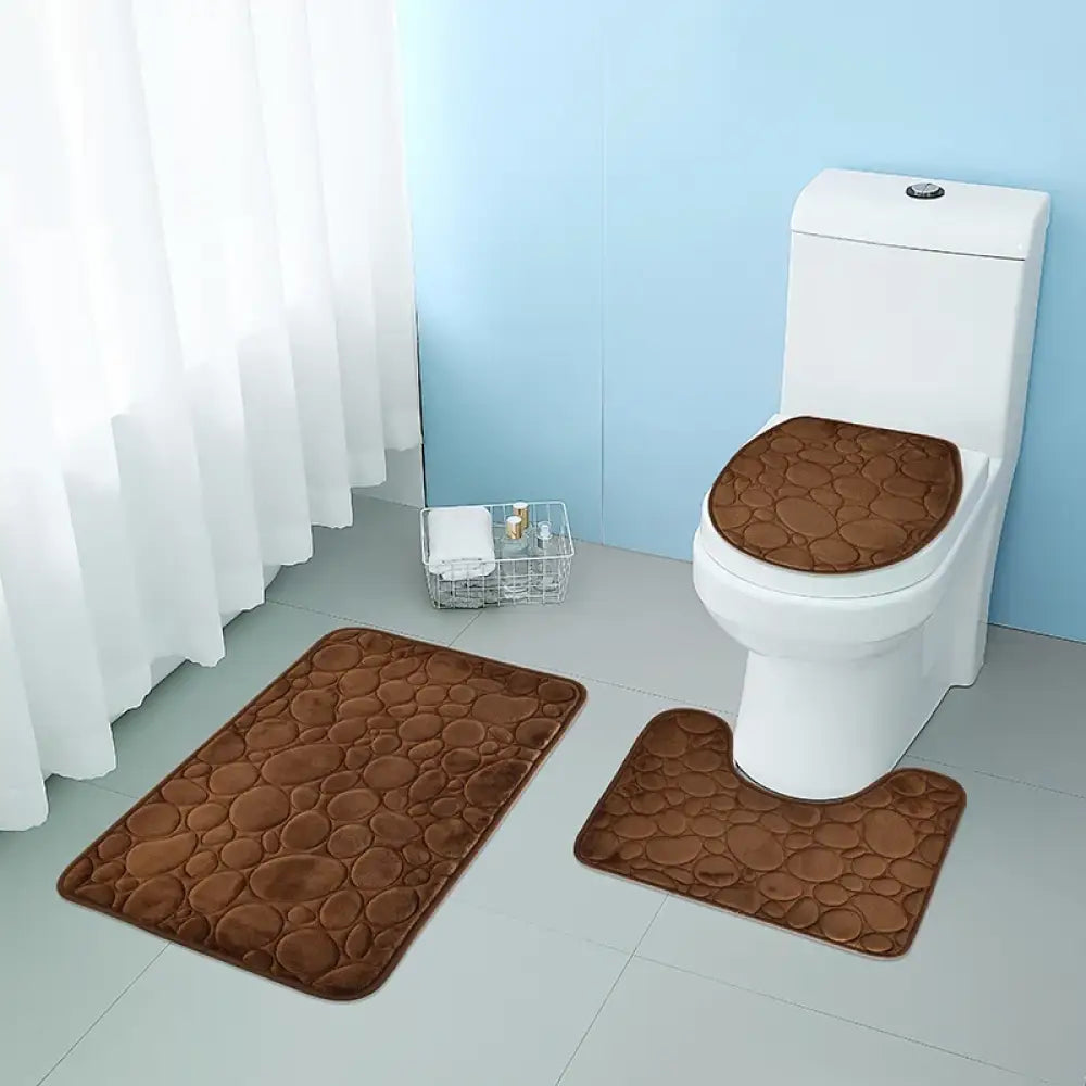 3-Piece Solid Color Simple Bathroom Mat Set Water-Absorbent, Non-Slip, Soft Microfiber