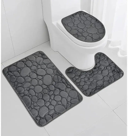 3-Piece Solid Color Simple Bathroom Mat Set Water-Absorbent, Non-Slip, Soft Microfiber - Ninjanew