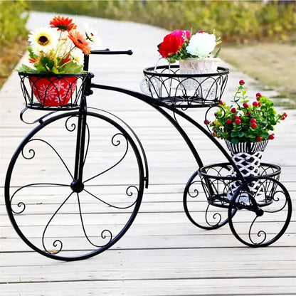 3-Tier Bicycle Plant Stand Wrought Iron Tricycle Planter for Indoor Outdoor - Ninjanew
