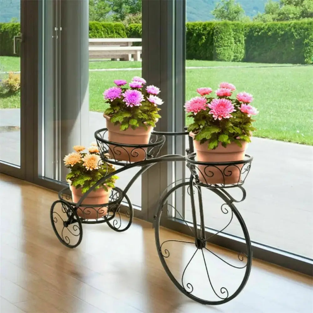 3-Tier Bicycle Plant Stand Wrought Iron Tricycle Planter for Indoor Outdoor