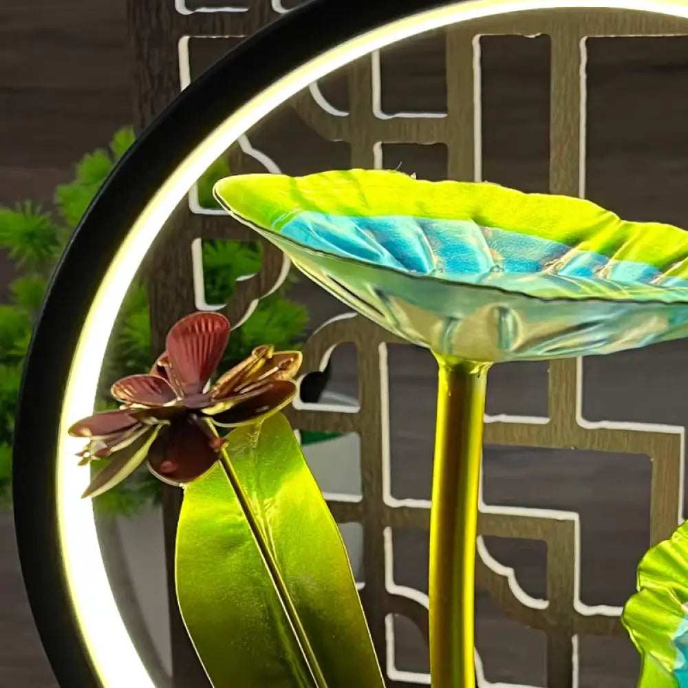 3-Tier Lotus Leaf Metal Water Fountain Creative Zhaocai Indoor Decor USB Powered