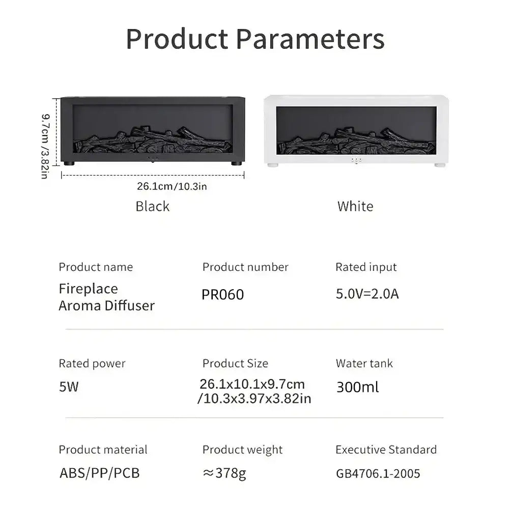 300ml Flame Aroma Diffuser 7-Color LED Humidifier & Essential Oil Set