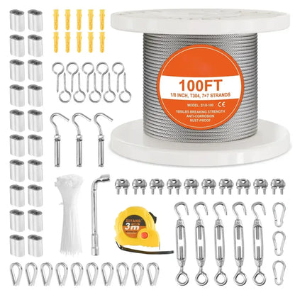 30M Heavy-Duty Steel Wire Rope Kit – 1600 lbs Garden Cable for Balcony Railing, Farm Fence, Tent & Stair Handrail - Ninjanew