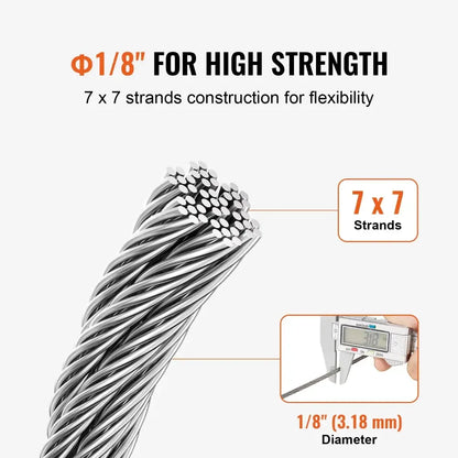 30M Heavy-Duty Steel Wire Rope Kit – 1600 lbs Garden Cable for Balcony Railing, Farm Fence, Tent & Stair Handrail - Ninjanew