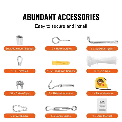 30M Heavy-Duty Steel Wire Rope Kit – 1600 lbs Garden Cable for Balcony Railing, Farm Fence, Tent & Stair Handrail - Ninjanew