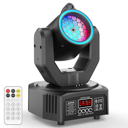 35W LED moving head light with remote control, black and silver design