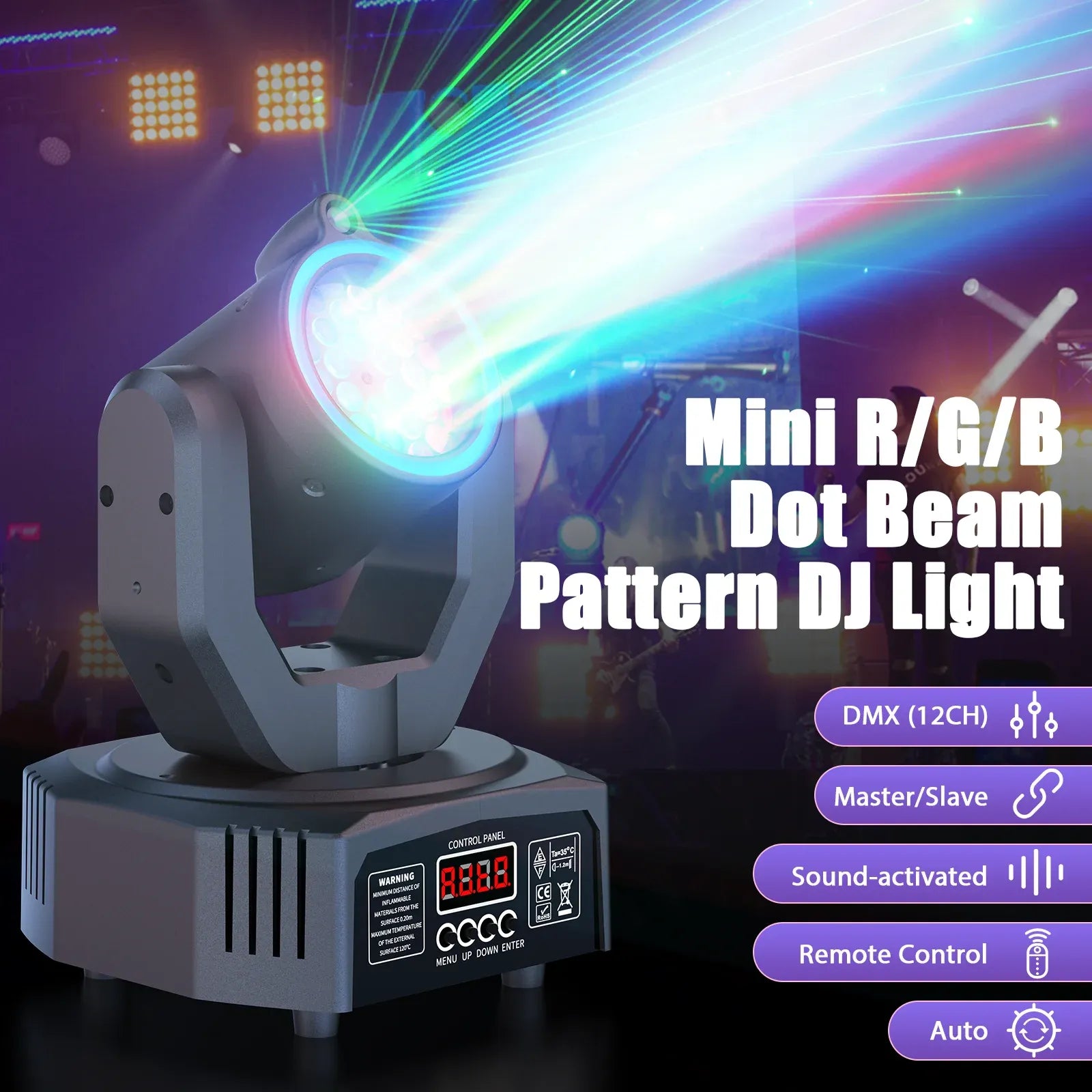 Silver 30W RGB moving head light with remote control and auto beam modes