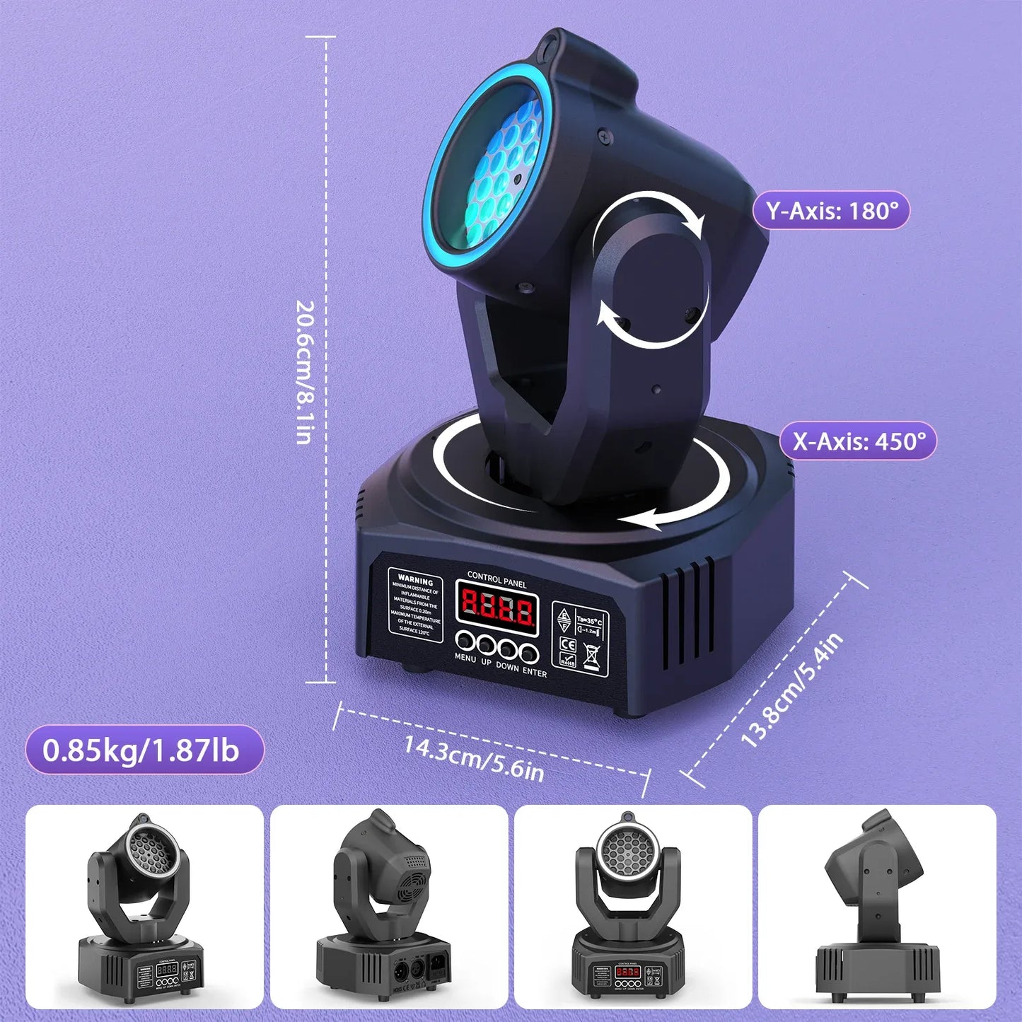 30W RGB Moving Head Light with 180-degree rotation and digital display