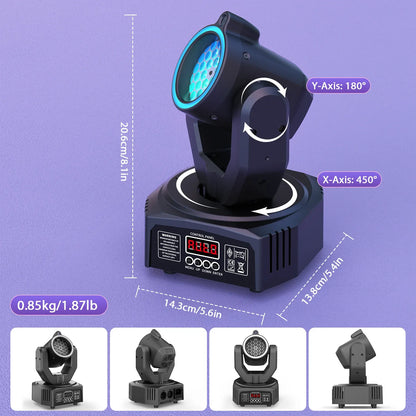 30W RGB Moving Head Light with 180-degree rotation and digital display