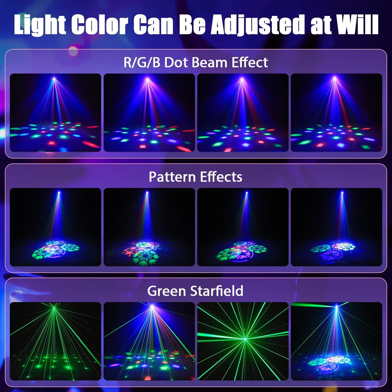 30W RGB moving head light with remote control, green starfield effects