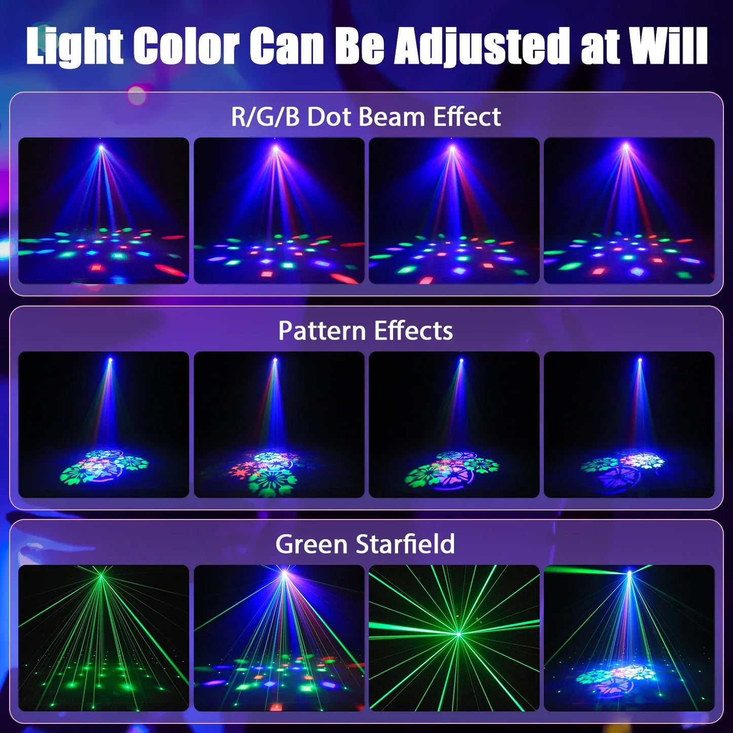 30W RGB moving head light with remote control, green starfield effects