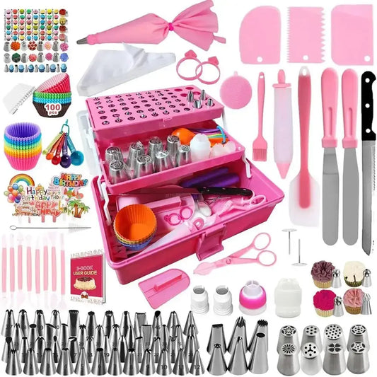 359-Piece Cake Decorating Set with Pink Kit, Piping Tips, Tools