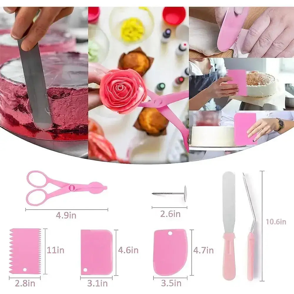 359-Piece Cake Decorating Set with Pink Fondant Tools, Piping Tips