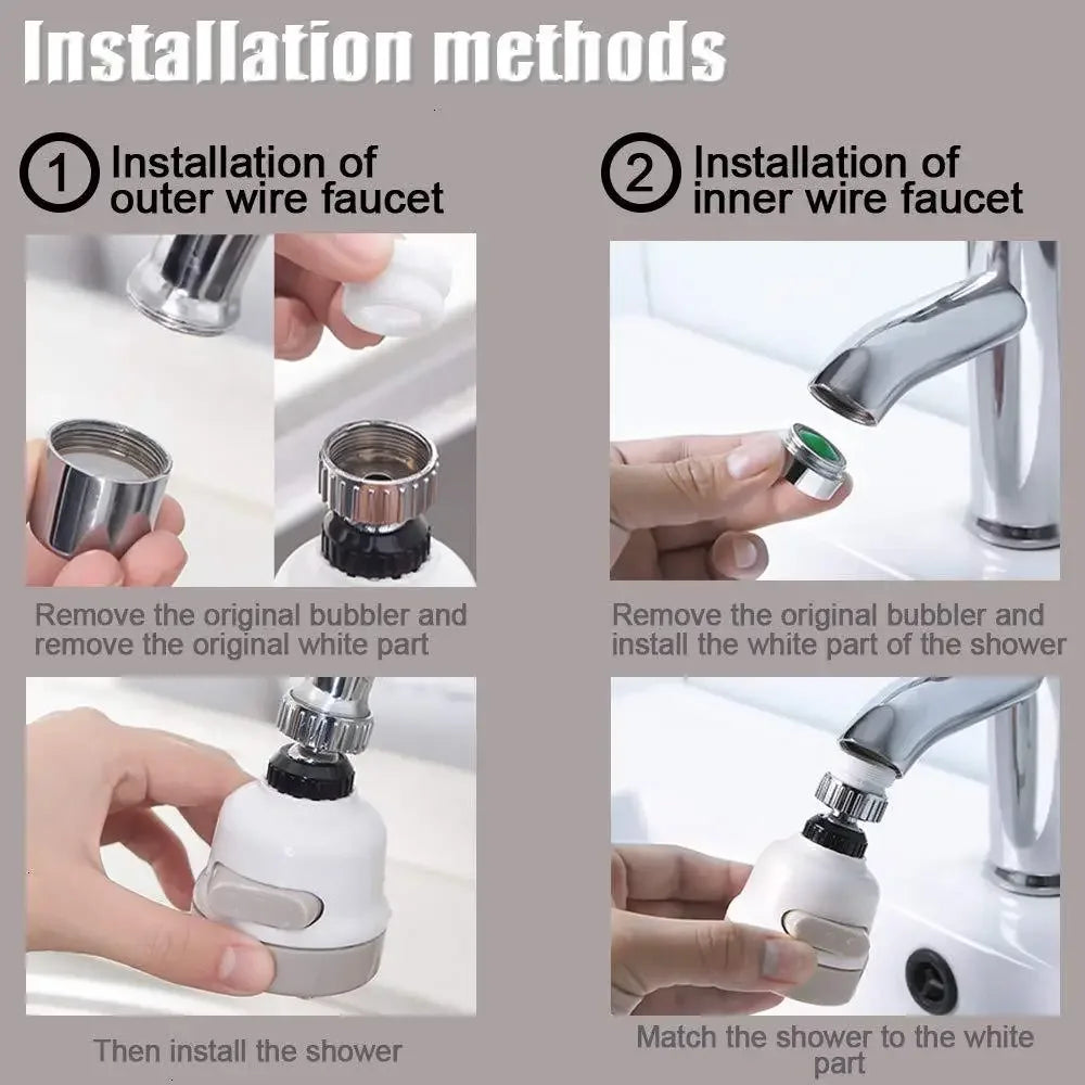 360 Rotating Faucet Extender Flexible Faucet Sprayer Head - 