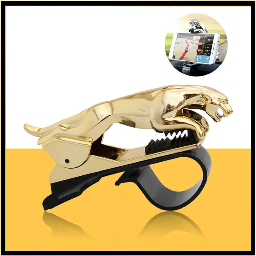 Unique leopard car phone holder with gold panther design