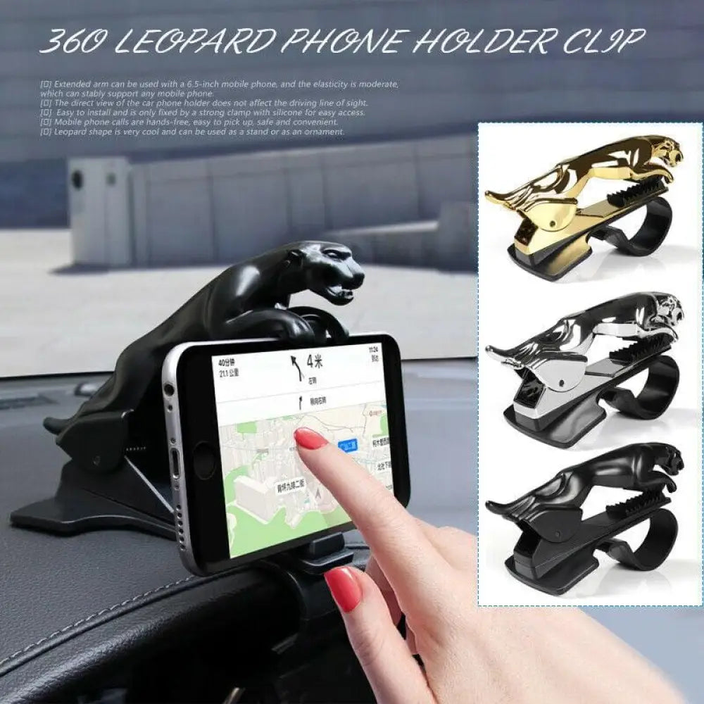 360° Rotating Unique Leopard Car Phone Holder in Black and Gold