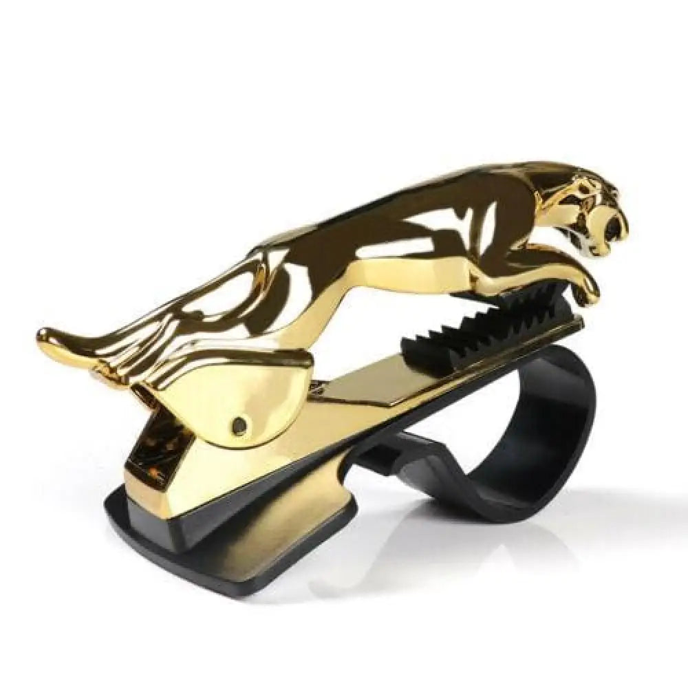 Unique leopard car phone holder: gold jaguar ring with black base