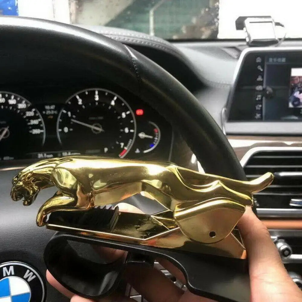 Gold Jaguar Emblem on Unique Leopard Car Phone Holder