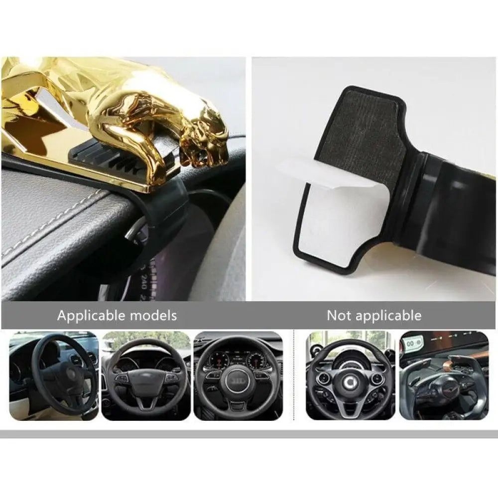 Gold skull air freshener in unique leopard car phone holder