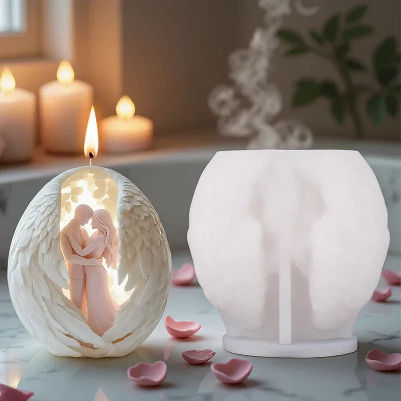3D Angel Couple Candle Mold Romantic Silicone DIY Aromatherapy Craft Tool - 