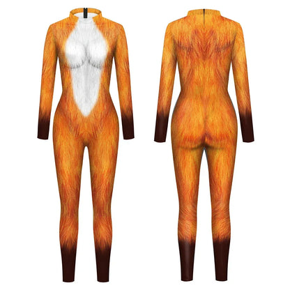 3D Animal Print Jumpsuit Snake & Tiger Spandex Cosplay Bodysuit - Fox Female / S