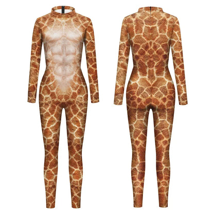 3D Animal Print Jumpsuit Snake & Tiger Spandex Cosplay Bodysuit - Giraffe Male / S