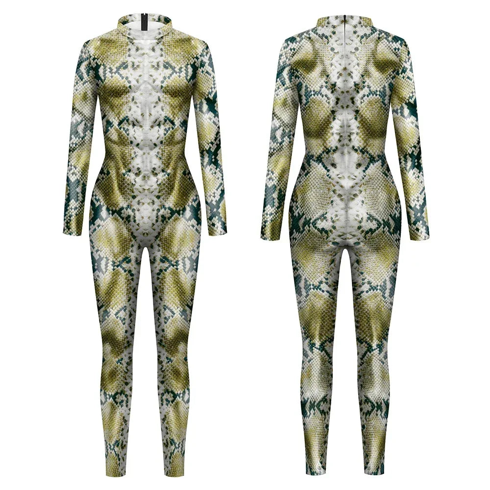 3D Animal Print Jumpsuit Snake & Tiger Spandex Cosplay Bodysuit - Snake 1 / S
