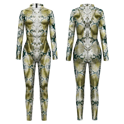 3D Animal Print Jumpsuit Snake & Tiger Spandex Cosplay Bodysuit - Snake 1 / S