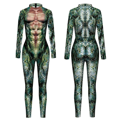 3D Animal Print Jumpsuit Snake & Tiger Spandex Cosplay Bodysuit - Snake 2 / S