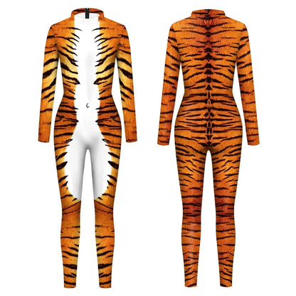 3D Animal Print Jumpsuit Snake & Tiger Spandex Cosplay Bodysuit - Tiger Male / S
