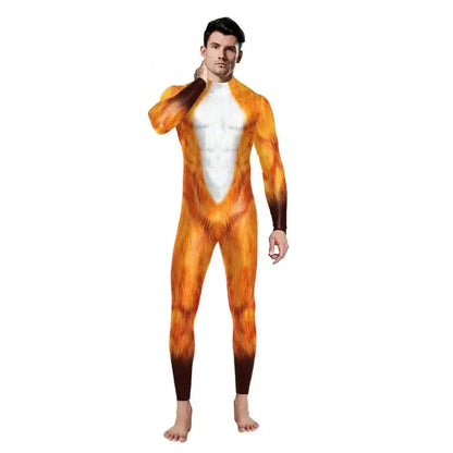 3D Animal Print Jumpsuit Snake & Tiger Spandex Cosplay Bodysuit - Tiger Male / S