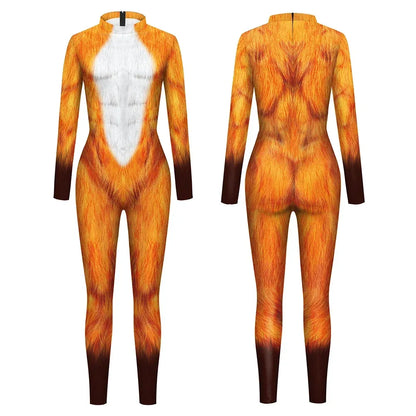 3D Animal Print Jumpsuit Snake & Tiger Spandex Cosplay Bodysuit - Fox Male / S