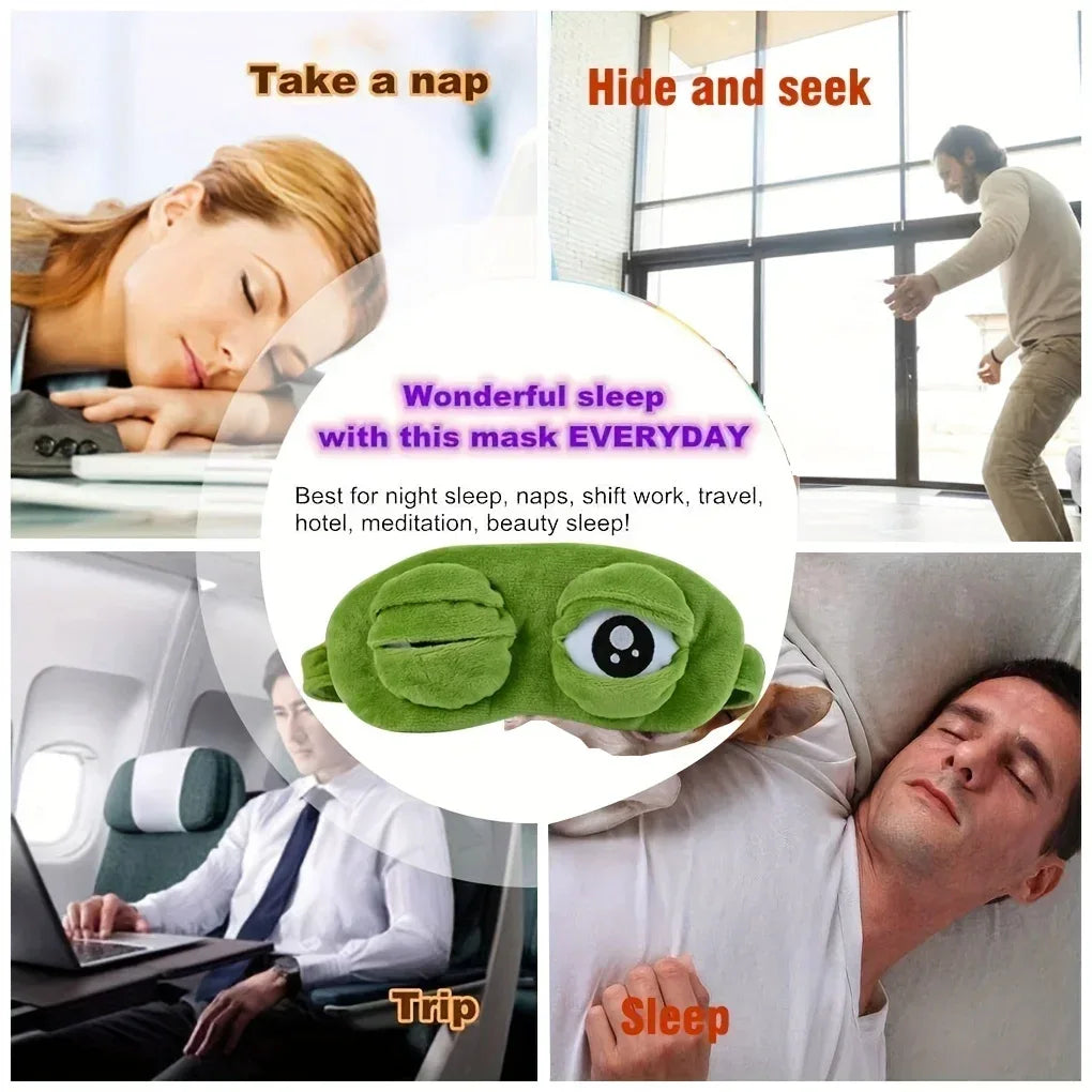 3D Frog Sleep Mask Soft Plush Cartoon Eyeshade for Travel & Office - 