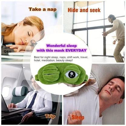 3D Frog Sleep Mask Soft Plush Cartoon Eyeshade for Travel & Office - 