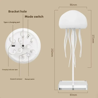 3D Movable Jellyfish Smart Lamp Voice Control RGB Anime Night Light - Transparent Base