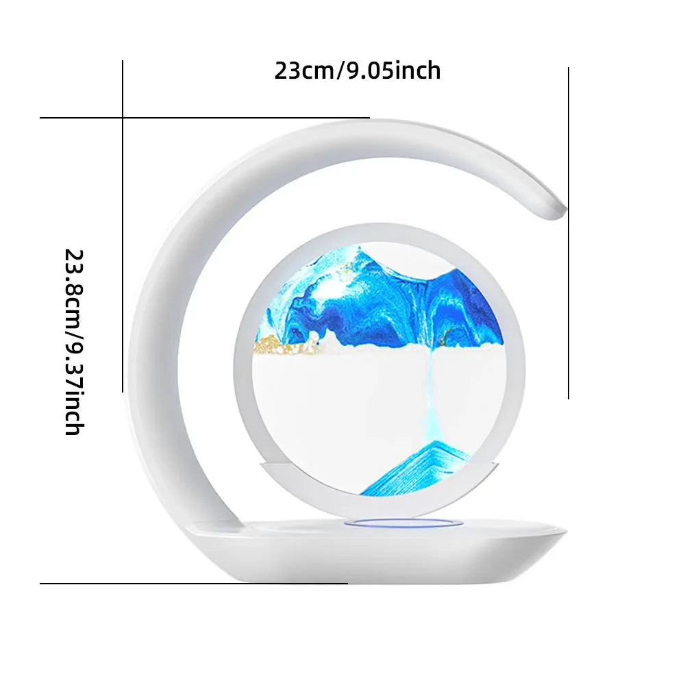 3D Quicksand Table Lamp 15W Wireless Charging Hourglass Night Light - Blue