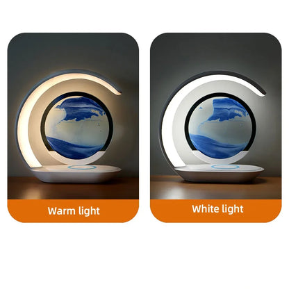 3D Quicksand Table Lamp 15W Wireless Charging Hourglass Night Light - Blue