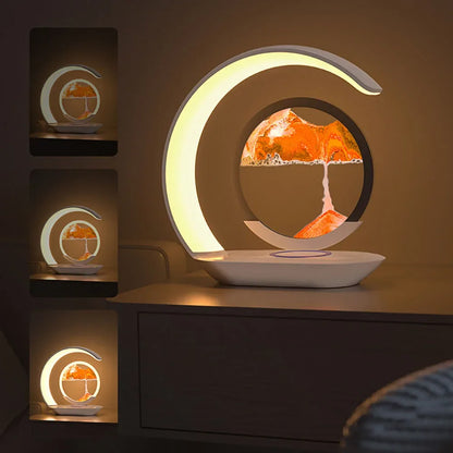 3D Quicksand Table Lamp 15W Wireless Charging Hourglass Night Light - Orange