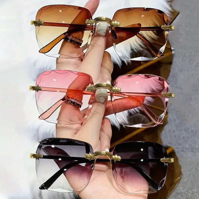 3PCS Square Rimless Sunglasses Luxury Designer Shades for Women - 